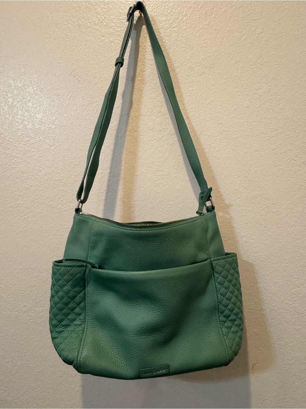 Vera Bradley Leather Carryall Shoulder Bag in Light Teal Blue